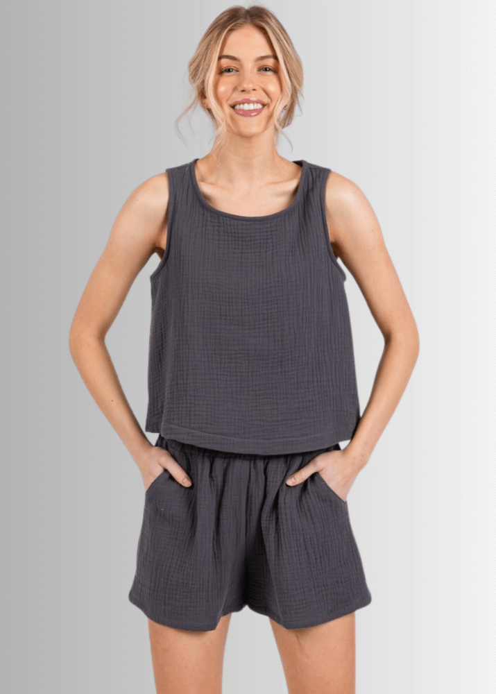 Triple Cotton Gauze Shorts - Charcoal