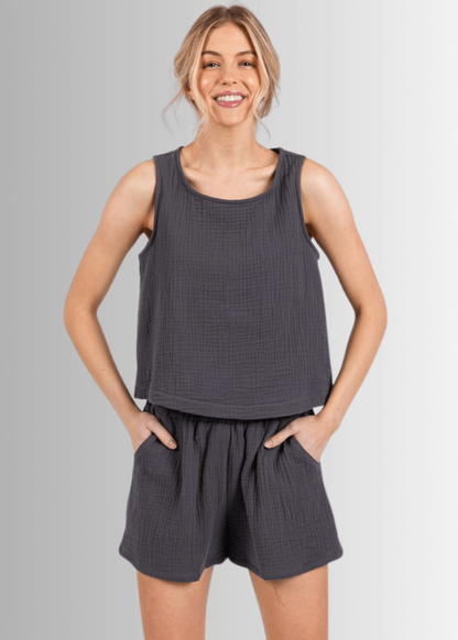 Triple Cotton Gauze Shorts - Charcoal