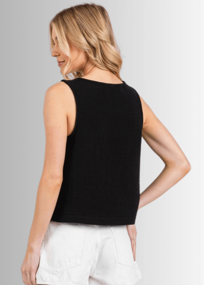 Triple Cotton Gauze Top - Black
