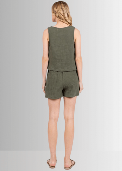 Triple Cotton Gauze Top - Olive