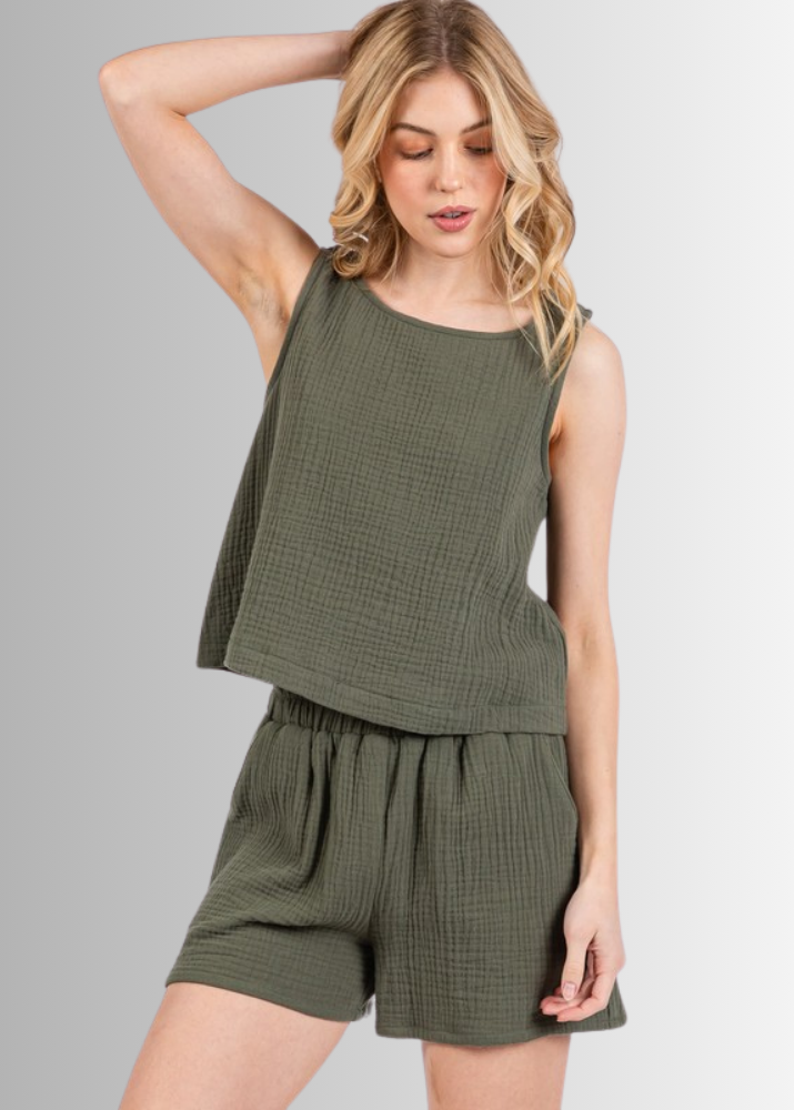 Triple Cotton Gauze Shorts - Olive
