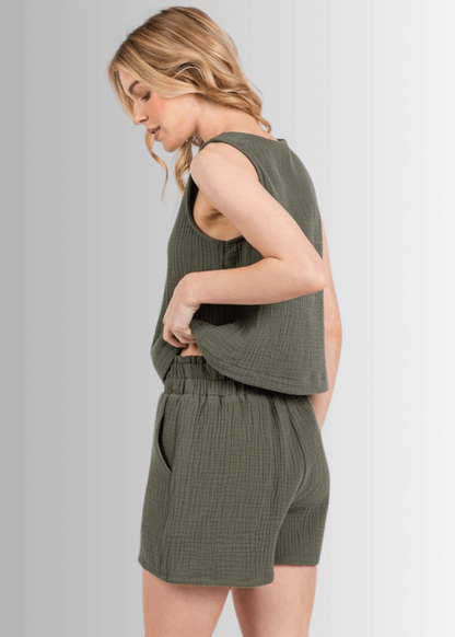 Triple Cotton Gauze Shorts - Olive