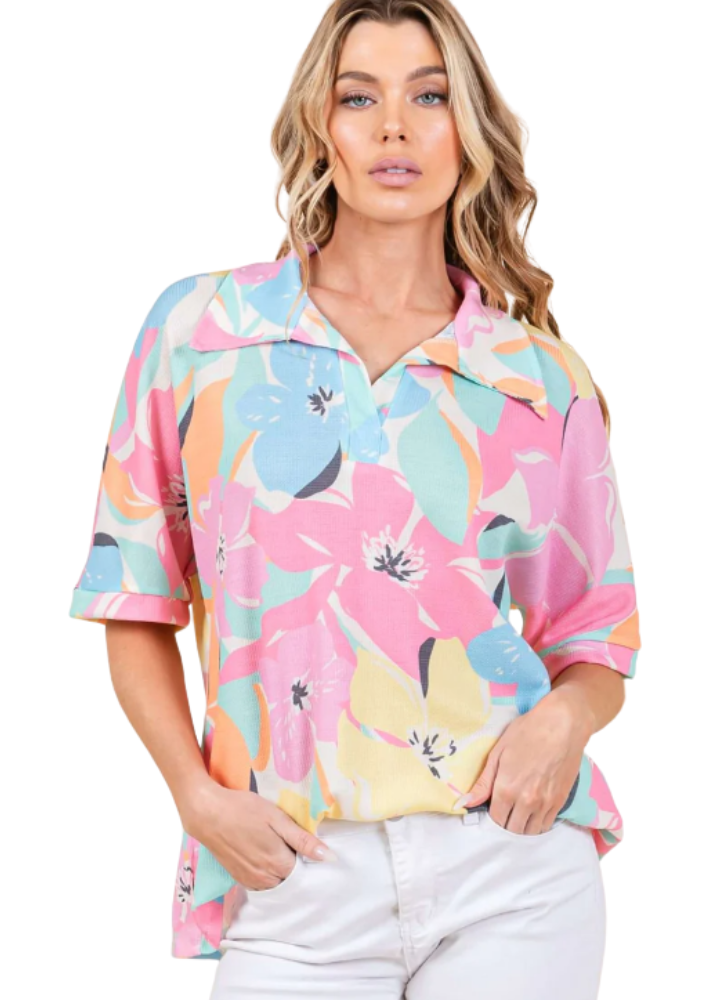 Airy Tropical Print Polo CLEARANCE FINAL SALE