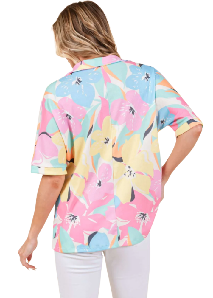 Airy Tropical Print Polo CLEARANCE FINAL SALE