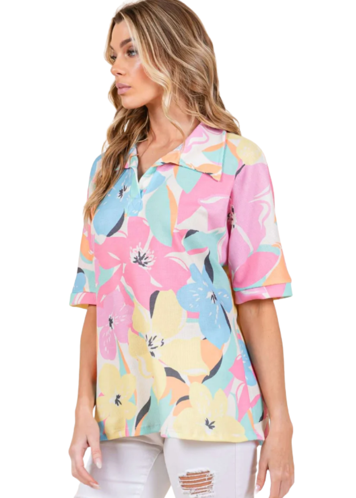 Airy Tropical Print Polo CLEARANCE FINAL SALE