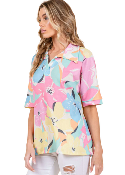 Airy Tropical Print Polo CLEARANCE FINAL SALE