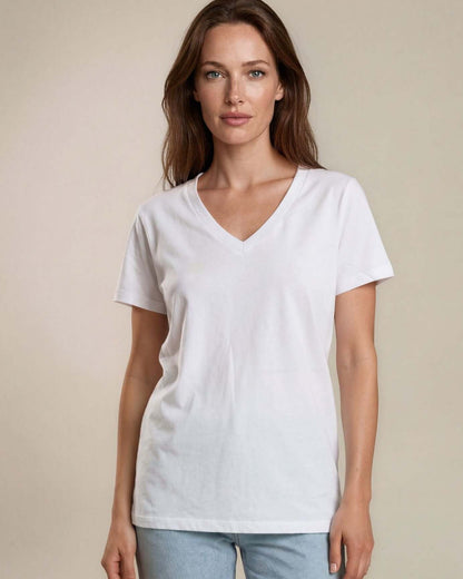 True American Cotton V-Neck Tee - White