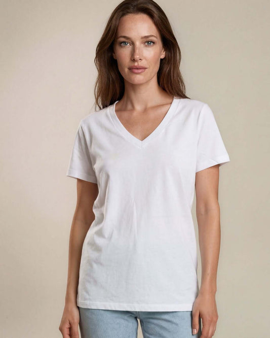 True American Cotton V-Neck Tee - White