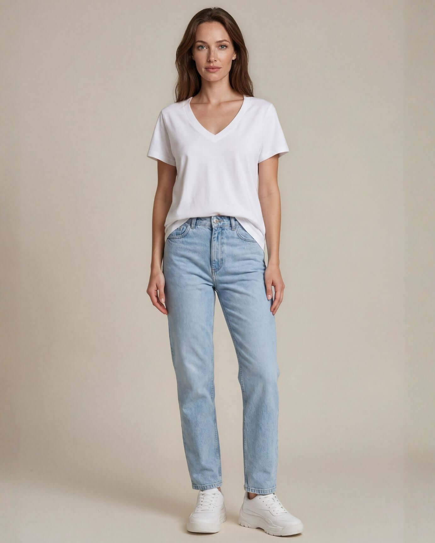 True American Cotton V-Neck Tee - White
