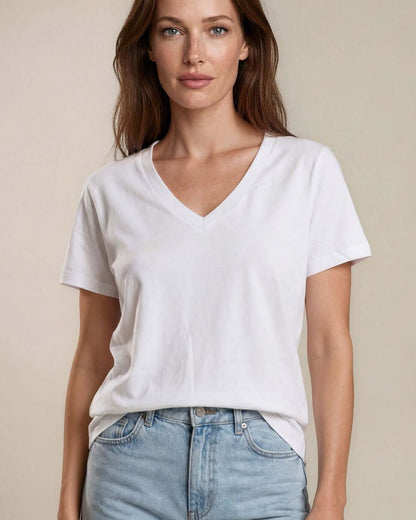 True American Cotton V-Neck Tee - White