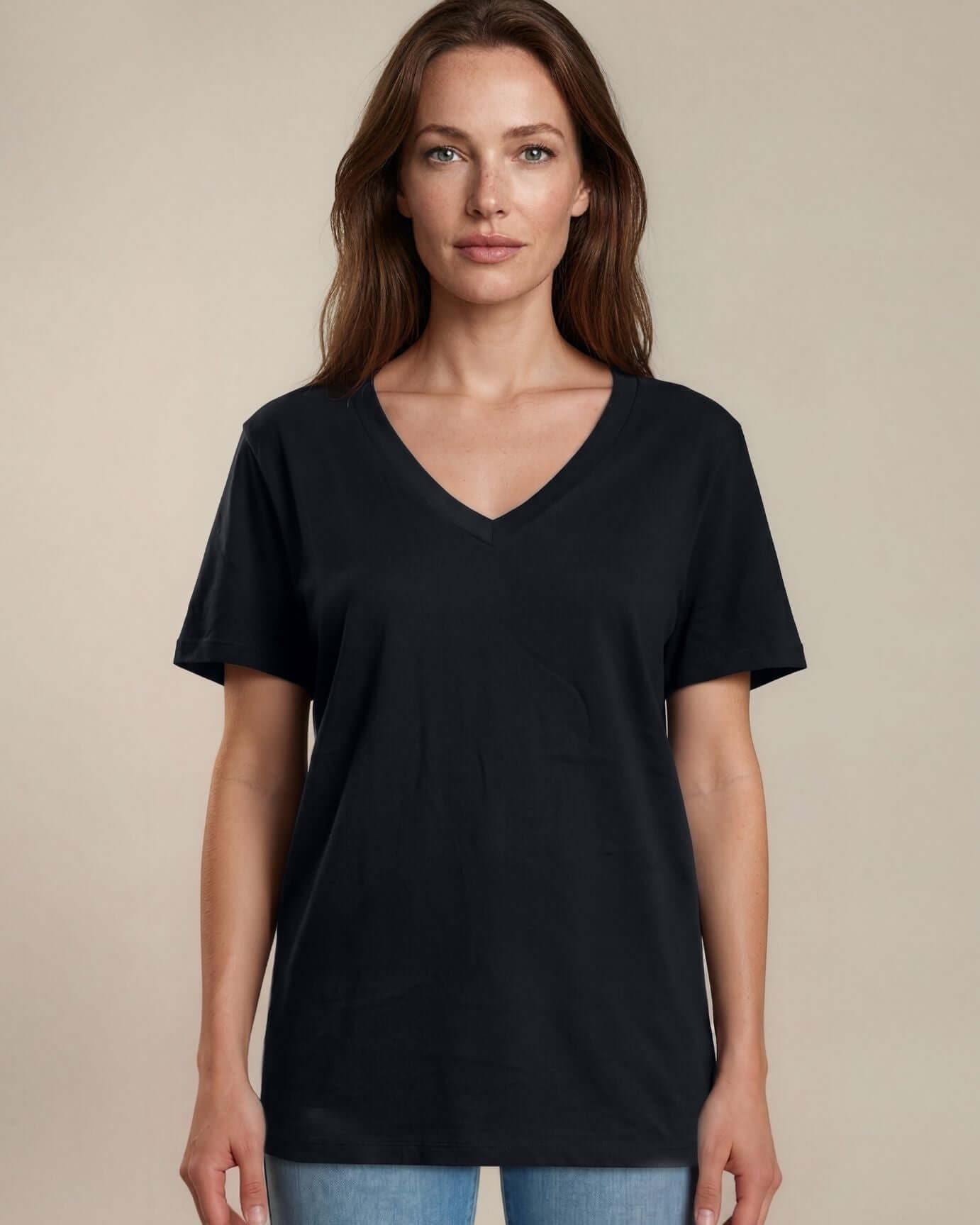True American Cotton V-Neck Tee - Black