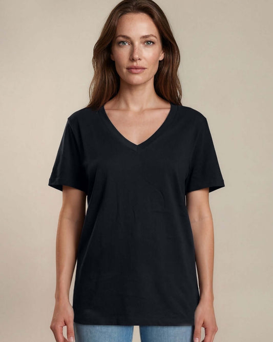 True American Cotton V-Neck Tee - Black