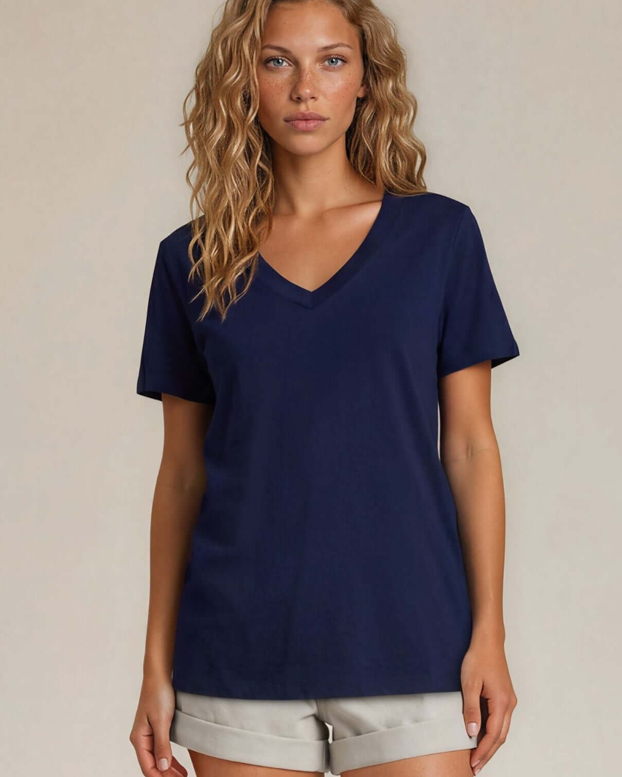 True American Cotton V-Neck Tee - Navy