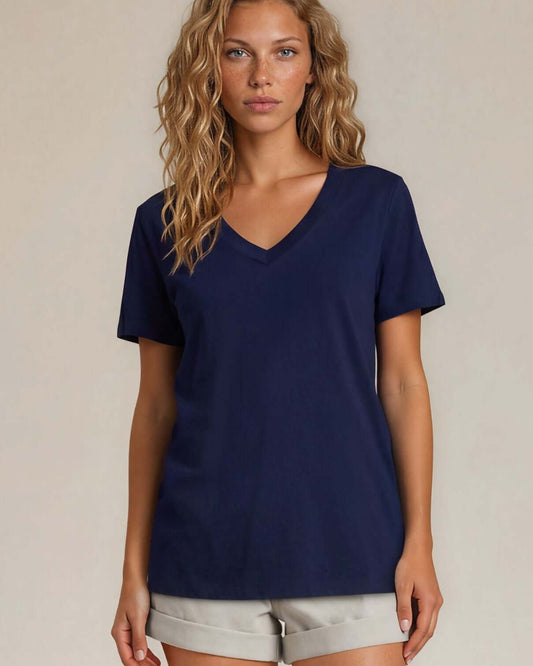 True American Cotton V-Neck Tee - Navy