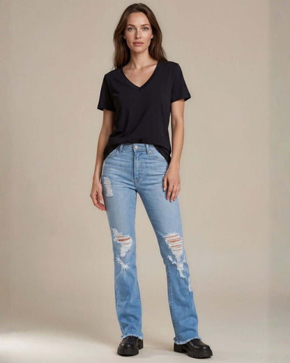 True American Cotton V-Neck Tee - Black