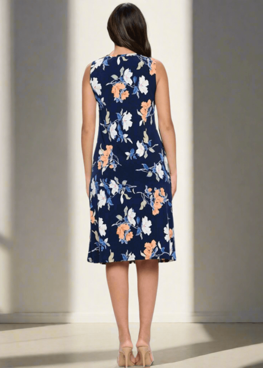 Navy Floral Sleeveless Jersey Dress CLEARANCE FINAL SALE