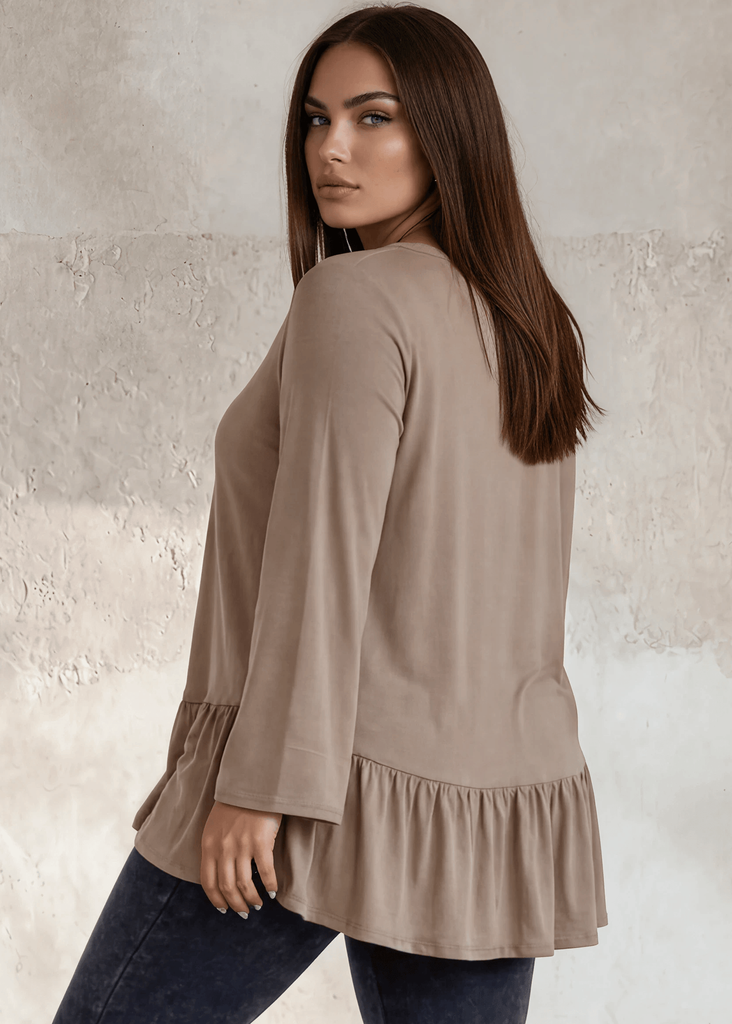 Ally Grab and Go Tunic in Plus Size (Taupe) Made in USA
