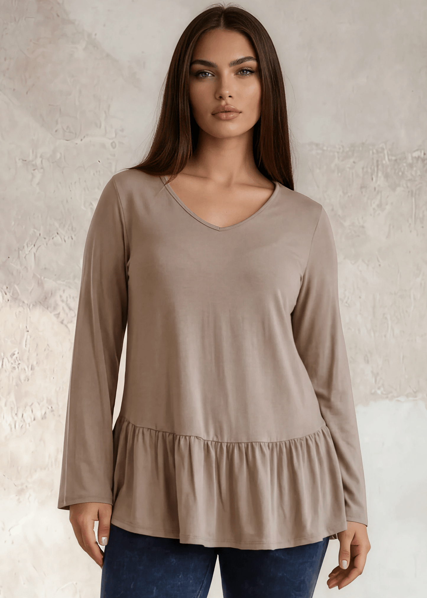 Ally Grab and Go Tunic in Plus Size (Taupe) Made in USA