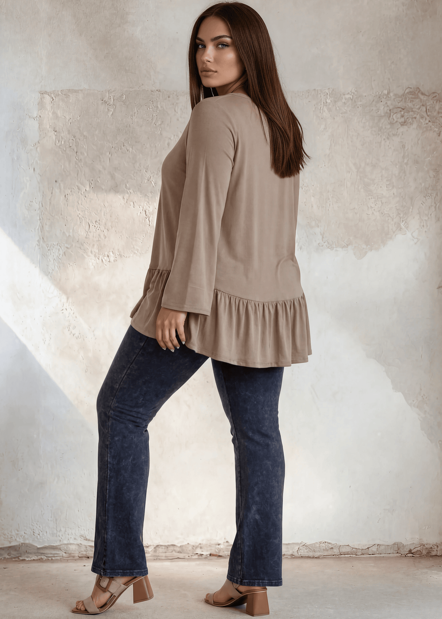 Ally Grab and Go Tunic in Plus Size (Taupe) Made in USA