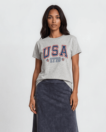 USA 1776 Flag Graphic Crew Neck Tee Made in USA
