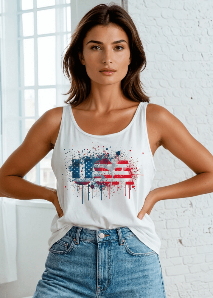 Patriotic Paint Splatter Graphic American Flag Tank Top