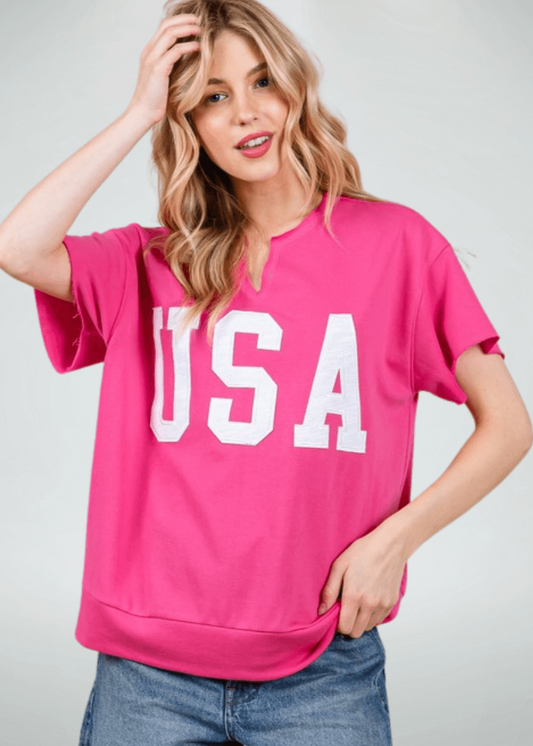 USA Patch Letter Top Pink CLEARANCE FINAL SALE