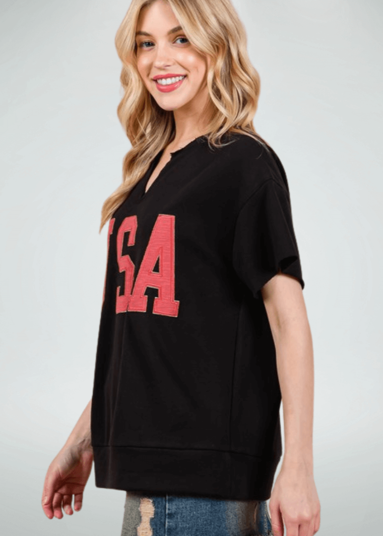 USA Patch Letter Top Black CLEARANCE FINAL SALE