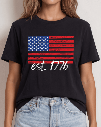USA Graphic Flag with est. 1776 in Bright White Crew Neck Tee