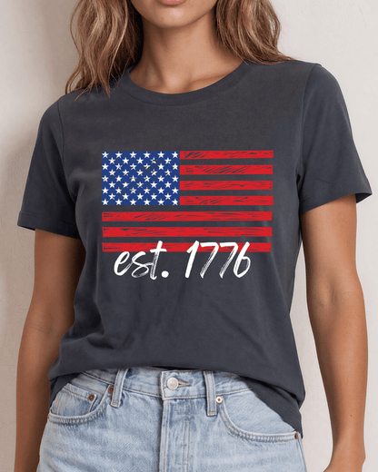 USA Graphic Flag with est. 1776 in Bright White Crew Neck Tee