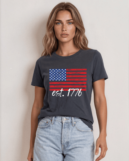 USA Graphic Flag with est. 1776 in Bright White Crew Neck Tee