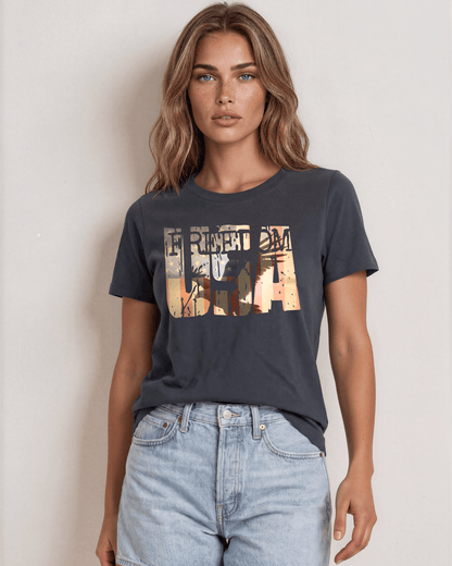 USA Eagle Silhouette with the Word "FREEDOM" Cut out Graphite Cotton Tee