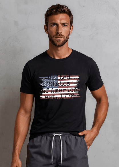 United States of America est. 1776 Men's Distressed Flag Graphic T-Shirt Made in USA