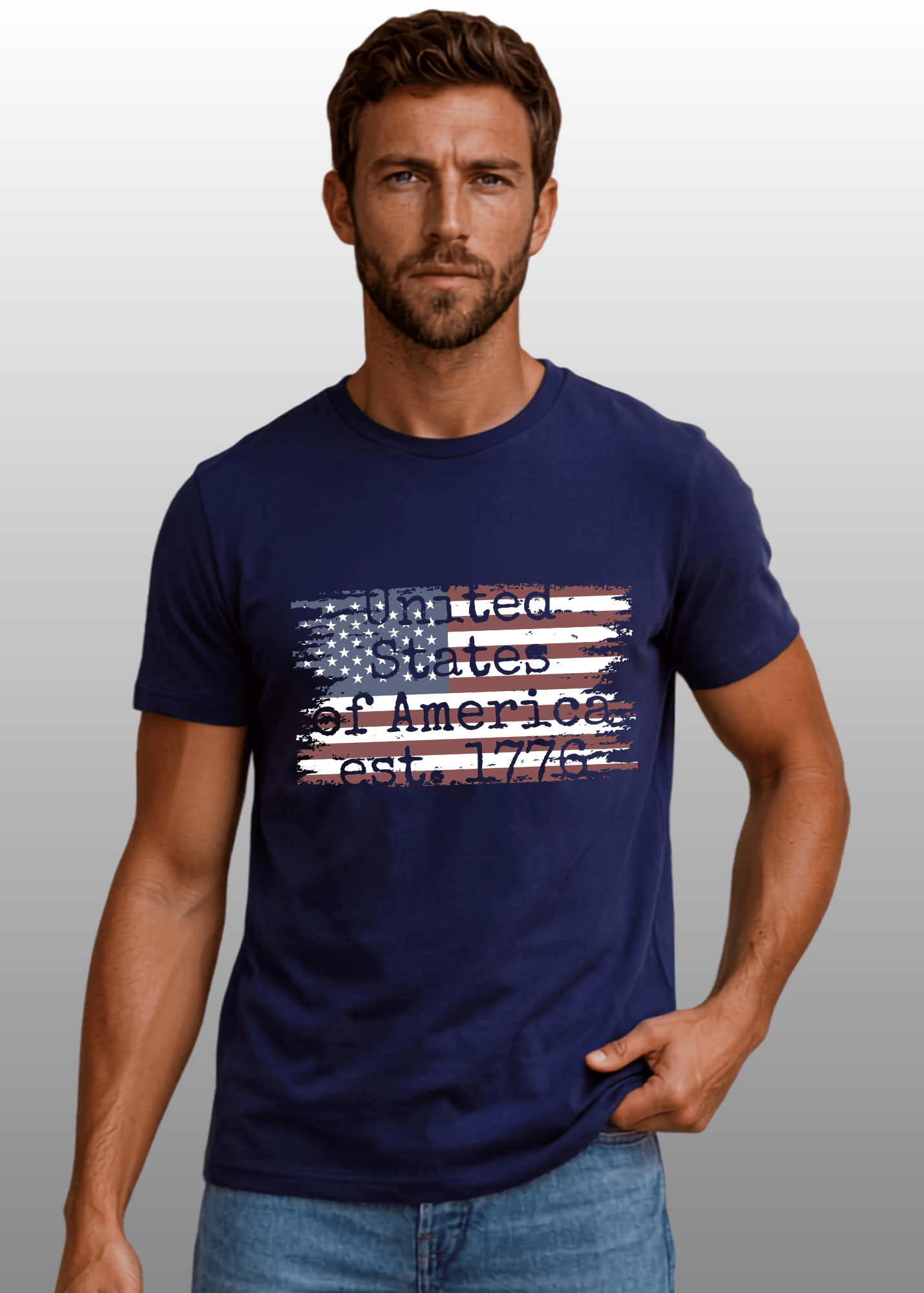 United States of America est. 1776 Men's Distressed Flag Graphic T-Shirt Made in USA