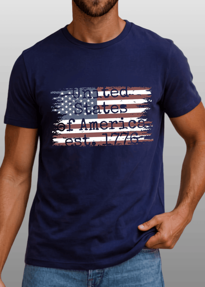 United States of America est. 1776 Men's Distressed Flag Graphic T-Shirt Made in USA