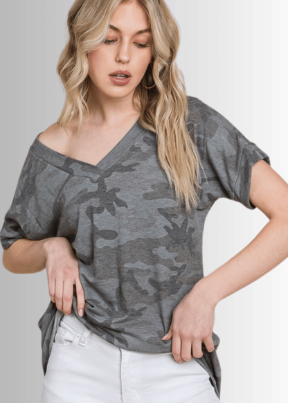 Gray Casual & Soft Camo Tee