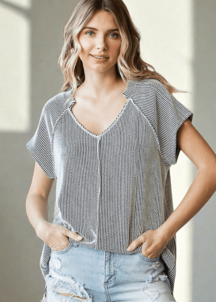 Cute V-Neck Ribbed Top CLEARANCE FINAL SALE