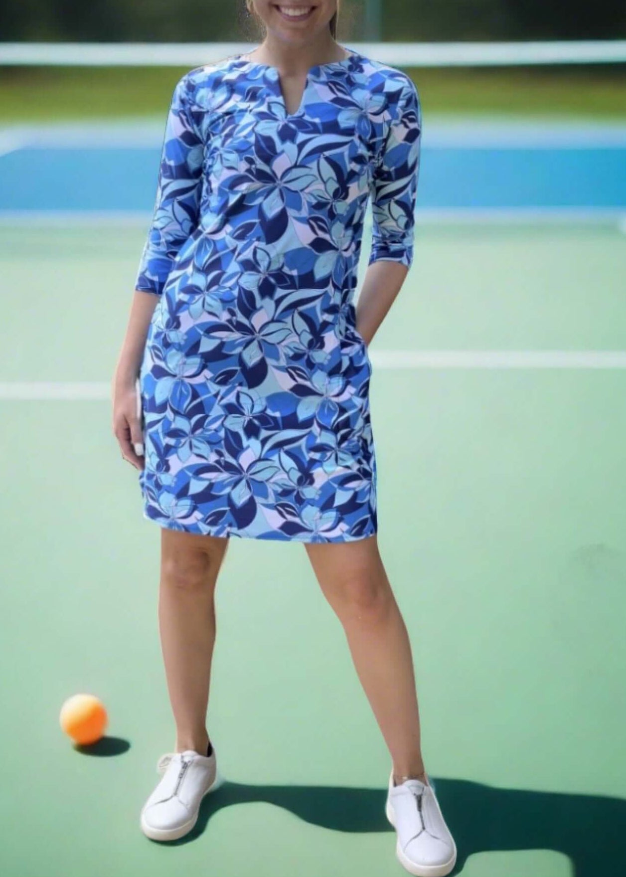 Venice 3/4 Sleeve Placket Dress in Sea Petals Print CLEARANCE FINAL SALE