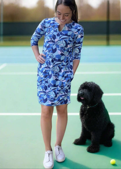 Venice 3/4 Sleeve Placket Dress in Sea Petals Print CLEARANCE FINAL SALE