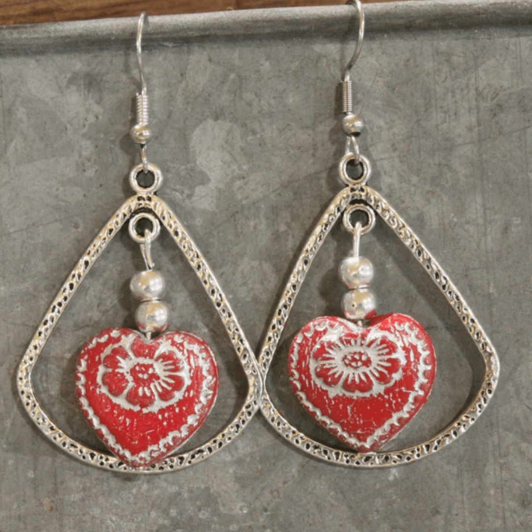 Vintage Red Heart Hoop Earrings Made in USA