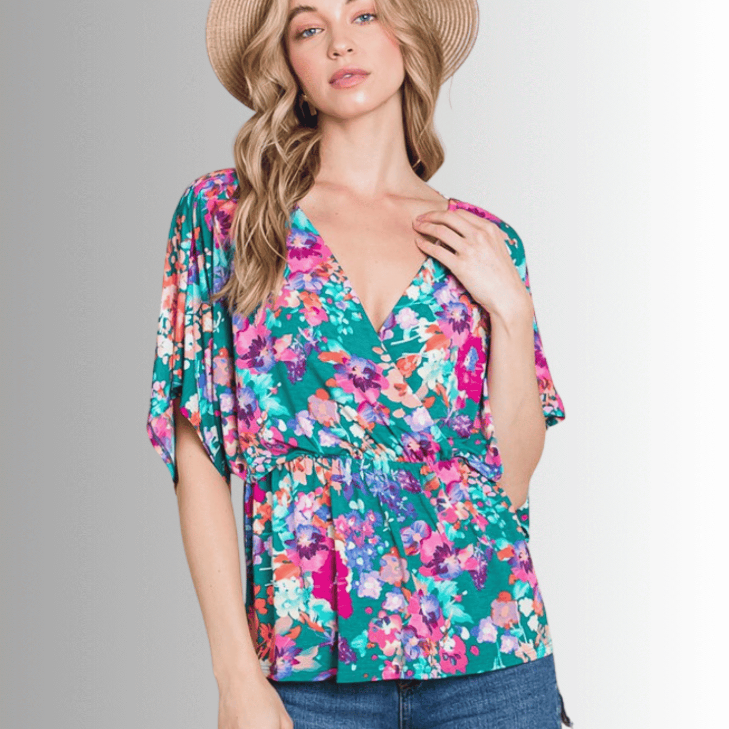 Vivid Floral V-Neck Wrap Top CLEARANCE FINAL SALE