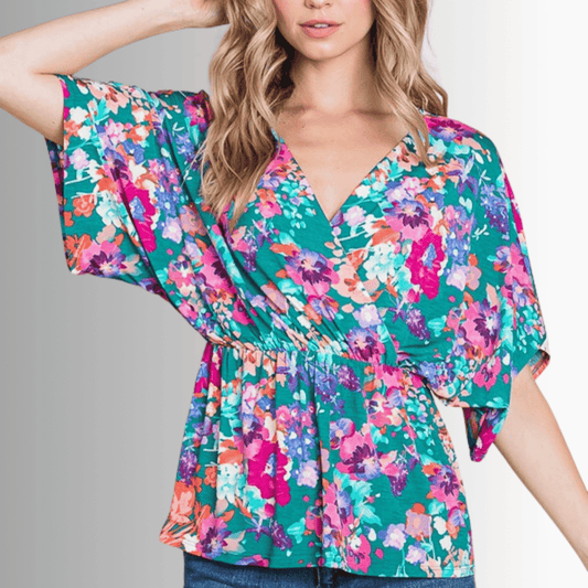 Vivid Floral V-Neck Wrap Top CLEARANCE FINAL SALE