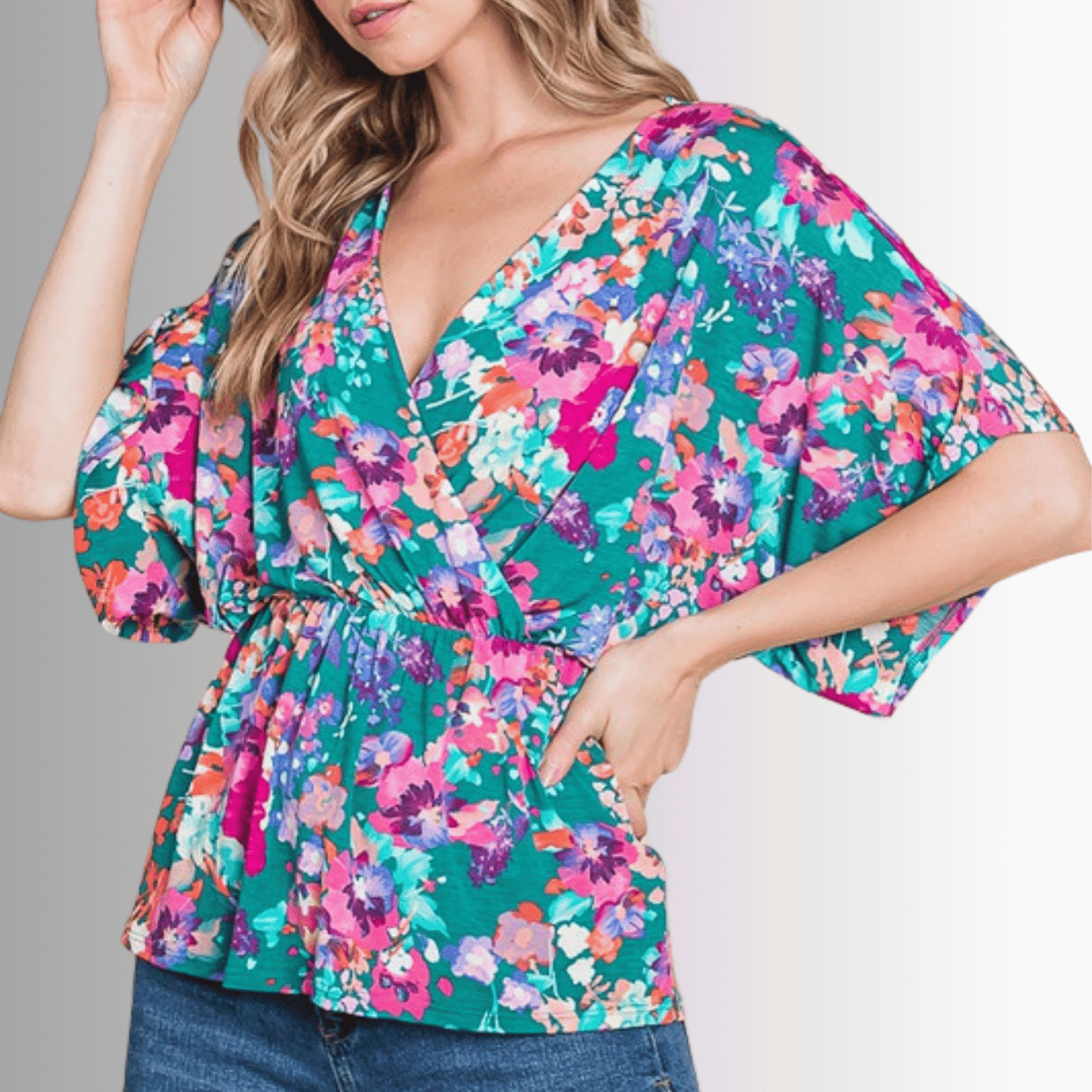 Vivid Floral V-Neck Wrap Top CLEARANCE FINAL SALE