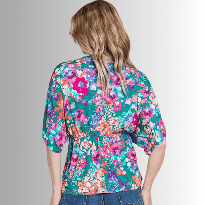 Vivid Floral V-Neck Wrap Top CLEARANCE FINAL SALE