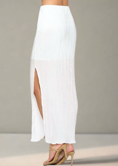 Elegant White Plisse Sheer Maxi Skirt CLEARANCE FINAL SALE