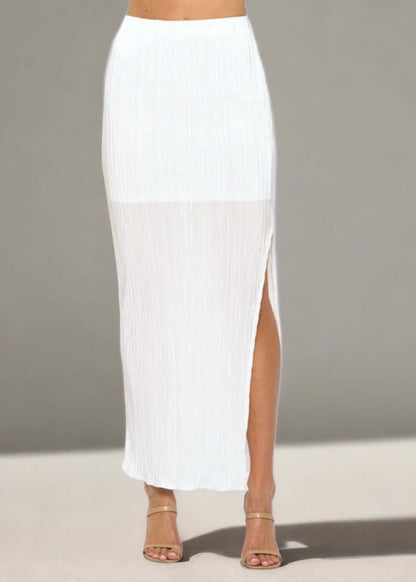 Elegant White Plisse Sheer Maxi Skirt CLEARANCE FINAL SALE