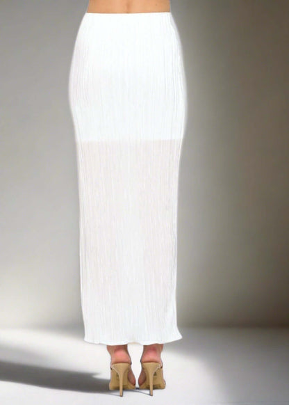 Elegant White Plisse Sheer Maxi Skirt CLEARANCE FINAL SALE