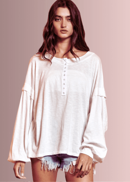 Snap Front Cotton Oversized Casual Top