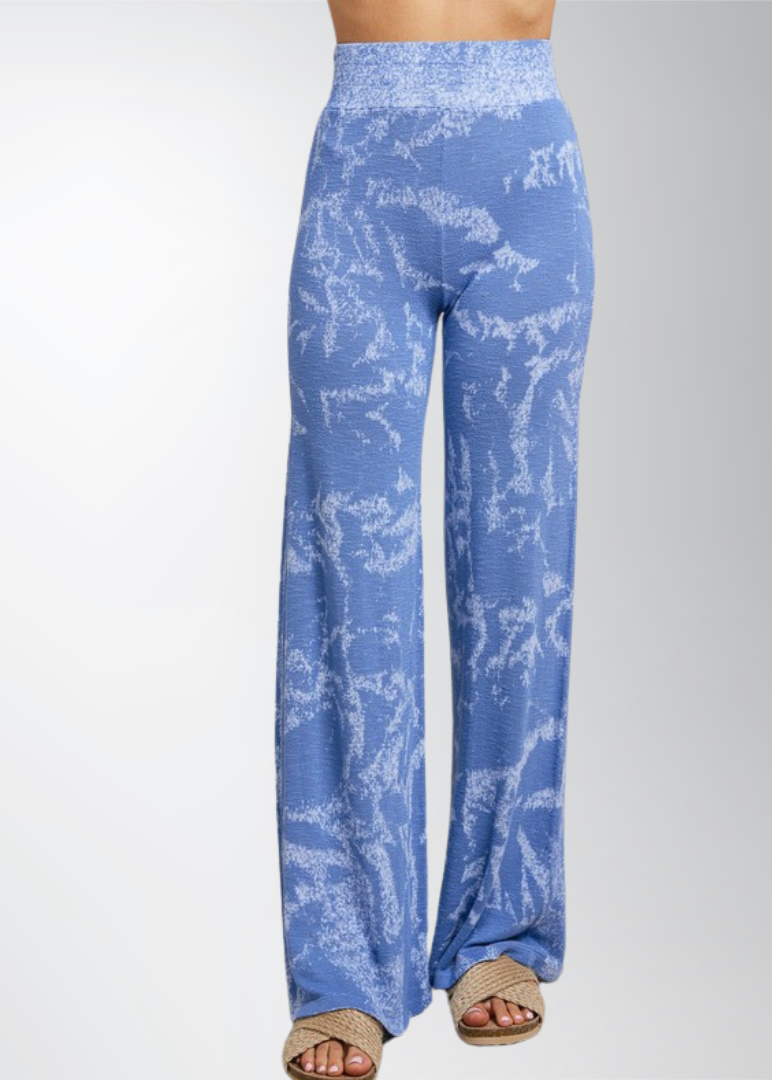 Shades of Blue Tie Dye Wide Leg  Pants Made in USA