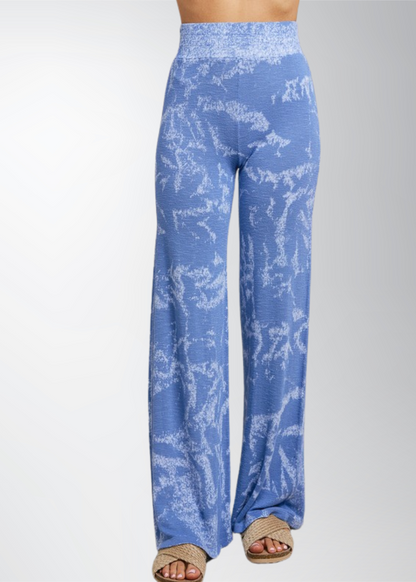 Shades of Blue Tie Dye Wide Leg  Pants Made in USA