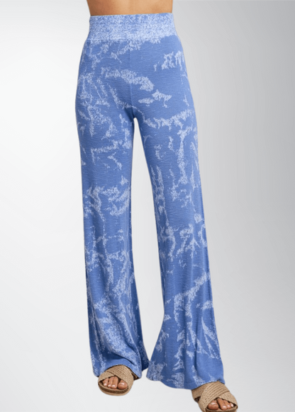 Shades of Blue Tie Dye Wide Leg  Pants Made in USA